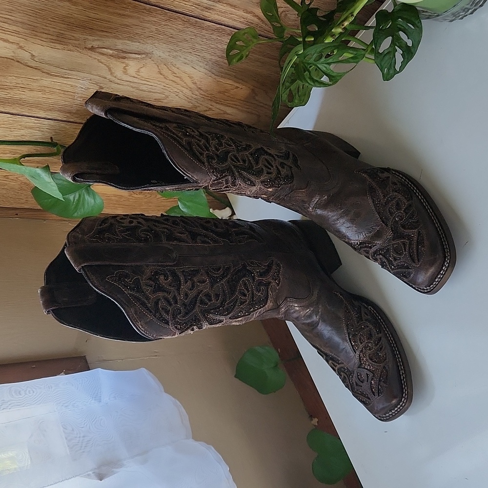 J.B. Dillon Reserve Cowgirl Boots Brown Leather Size 9 1/2